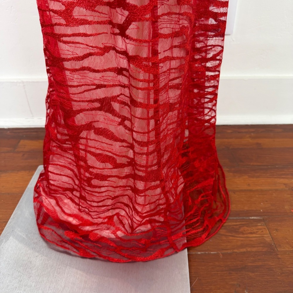 Tadashi Shoji Red Metallic Mesh Asymmetrical Gown ANT1924L Womens 8 NWT - Picture 8 of 15
